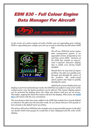 EDM 830 – Full Colour Engine Data Manager for Aircraft