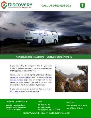 Campervan Hire in Auckland - Discovery Campervans NZ