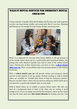 WALK-IN DENTAL SERVICES FOR EMERGENCY DENTAL CHECK-UPS