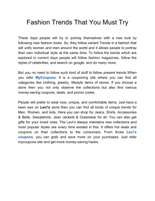 Fashion Trends That You Must Try