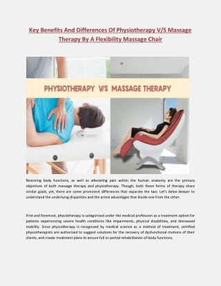 Key Benefits and Differences of Physiotherapy v/s Massage Therapy by a Flexibility Massage Chair