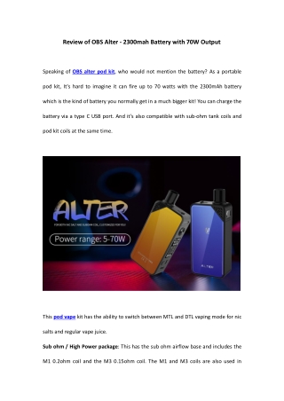 Review of OBS Alter - 2300mah Battery with 70W Output