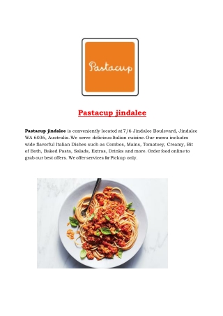 5% Off - Pastacup jindalee Italian Restaurant Menu in Jindalee WA