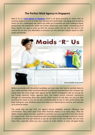 The Perfect Maid Agency in Singapore