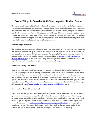 Crucial Things to Consider While Selecting a Certification Course