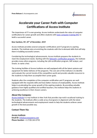 Accelerate your Career Path with Computer Certifications of Access Institute