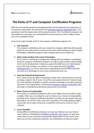 The Perks of IT and Computer Certification Programs