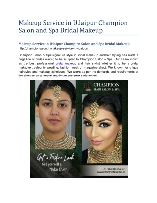 Makeup Service in Udaipur Champion Salon and Spa Bridal Makeup