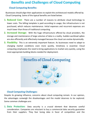Benefits and Challenges of Cloud Computing