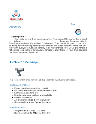 Airflow 3 Cartridge In Pune | Elixir-India Manufacturing Company Near Me