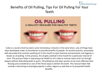 BENEFITS OF OIL PULLING, TIPS FOR OIL PULLING FOR YOUR TEETH