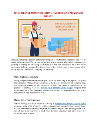 HOW TO SAVE MONEY IN HIRING PACKERS AND MOVERS IN DELHI?