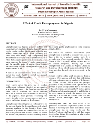 Effect of Youth Unemployment in Nigeria