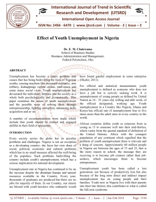 Effect of Youth Unemployment in Nigeria
