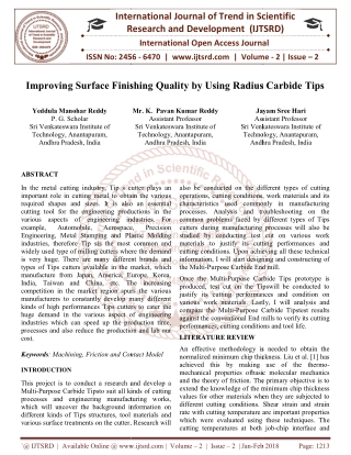 Improving Surface Finishing Quality by Using Radius Carbide Tips