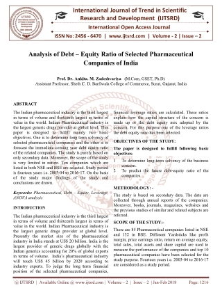 Analysis of Debt - Equity Ratio of Selected Pharmaceutical Companies of India