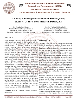 A Survey of Passengers Satisfaction on Service Quality of APSRTC The Case of Prakasam District, A.P