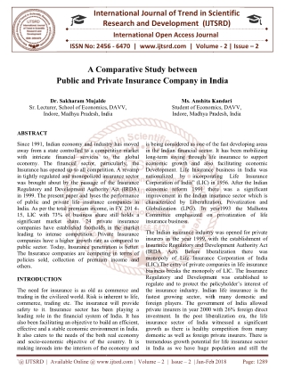 A Comparative Study between Public and Private Insurance Company in India