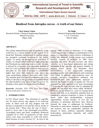 Biodiesel from Jatropha Curcas - A Truth of Our Future