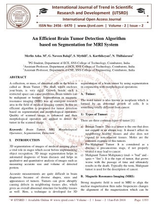 An Efficient Brain Tumor Detection Algorithm based on Segmentation for MRI System