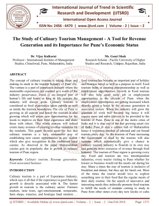 The Study of Culinary Tourism Management A Tool for Revenue Generation and its Importance for Pune's Economic Status