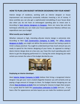 HOW TO PLAN LOW BUDGET INTERIOR DESIGNING FOR YOUR HOME?