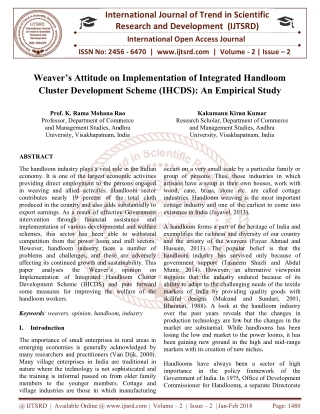 Weaver's Attitude on Implementation of Integrated Handloom Cluster Development Scheme IHCDS An Empirical Study