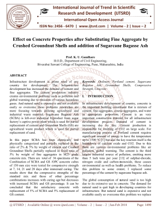 Effect on Concrete Properties after Substituting Fine Aggregate by Crushed Groundnut Shells and addition of Sugarcane Ba