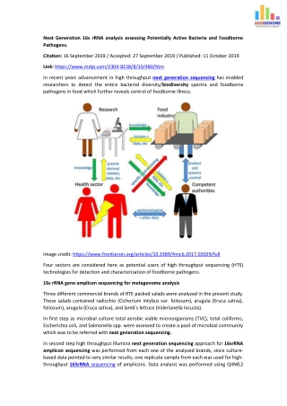 Next Generation 16s rRNA analysis assessing Potentially Active Bacteria and Foodborne Pathogens