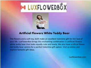 Luxflowerbox.com - Artificial flowers white teddy bear