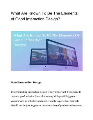 What Are Known To Be The Elements of Good Interaction Design?