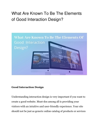 What Are Known To Be The Elements of Good Interaction Design?