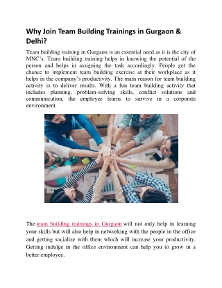 Why Join Team Building Trainings in Gurgaon & Delhi?