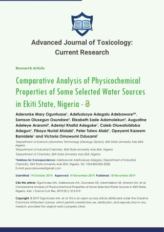 Advanced Journal of Toxicology: Current Research