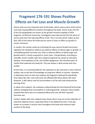 Fragment 176 191 shows positive effects on fat loss and muscle growth