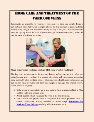 Home Care and treatment of the Varicose Veins