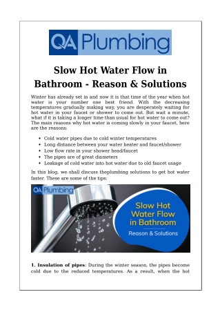 Slow Hot Water Flow in Bathroom - Reason & Solutions 