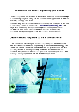 Chemical Engineering jobs in India