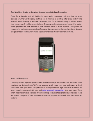 Card Machines Helping in Going Cashless and Immediate Cash Transaction