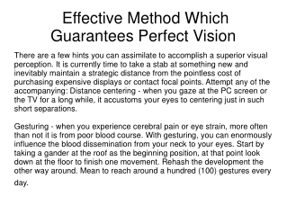 Effective Method Which Guarantees Perfect Vision