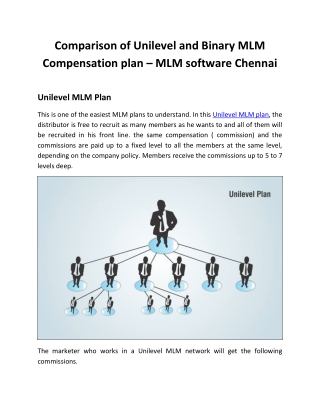 Comparison of Unilevel and Binary MLM Compensation plan – MLM software Chennai