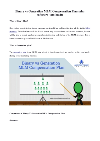 Binary vs Generation MLM Compensation Plan-mlm software tamilnadu