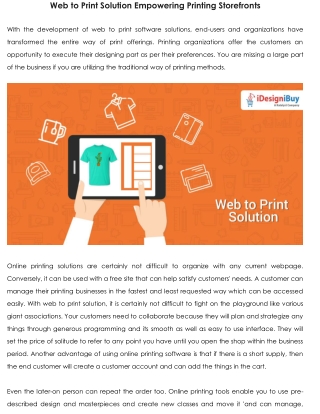 Web to Print Solution Empowering Printing Storefronts