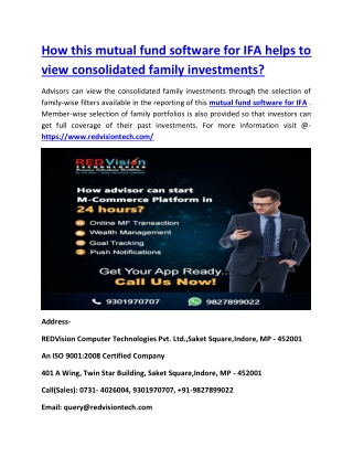 How this mutual fund software for IFA helps to view consolidated family investments?