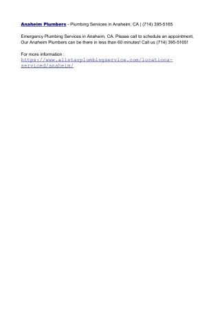 Anaheim Plumbers - Plumbing Services in Anaheim, CA | (714) 395-5165