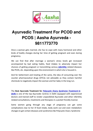 Ayurvedic Treatment For PCOD and PCOS | Aasha Ayurveda - 9811773770