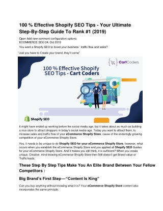 100 % Effective Shopify SEO Tips - Your Ultimate Step-By-Step Guide To Rank #1 (2019)