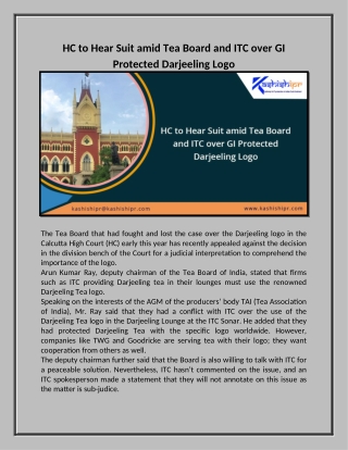 HC to Hear Suit amid Tea Board and ITC over GI Protected Darjeeling Logo