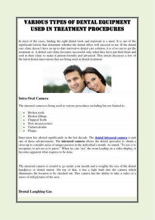 Various Types Of Dental Equipment Used In Treatment Procedures