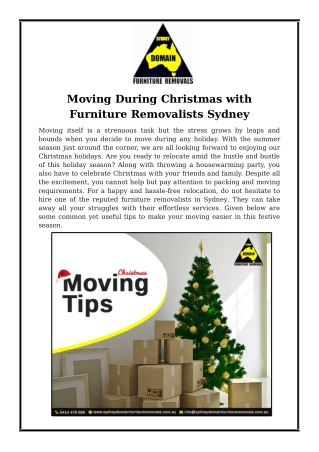 Moving During Christmas with Furniture Removalists Sydney